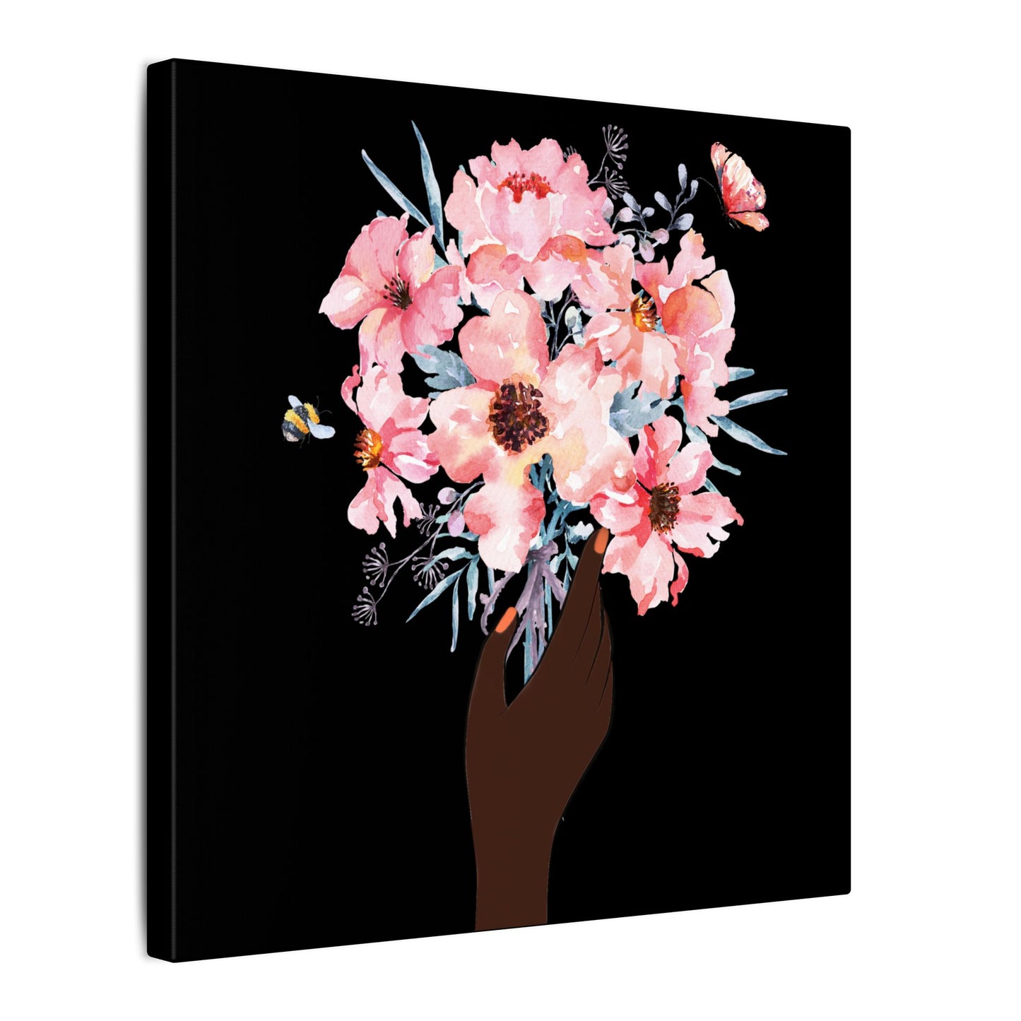 Bloom Held Softly Black canvas, Stretched, 0.75" (Multi-Size)