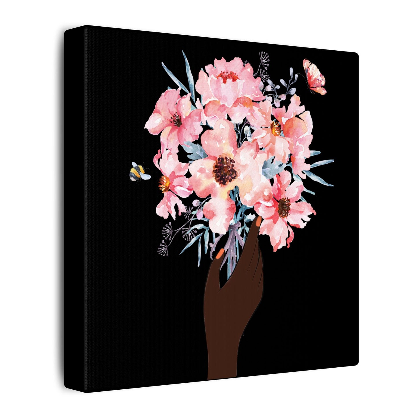 Bloom Held Softly Black canvas, Stretched, 0.75" (Multi-Size)