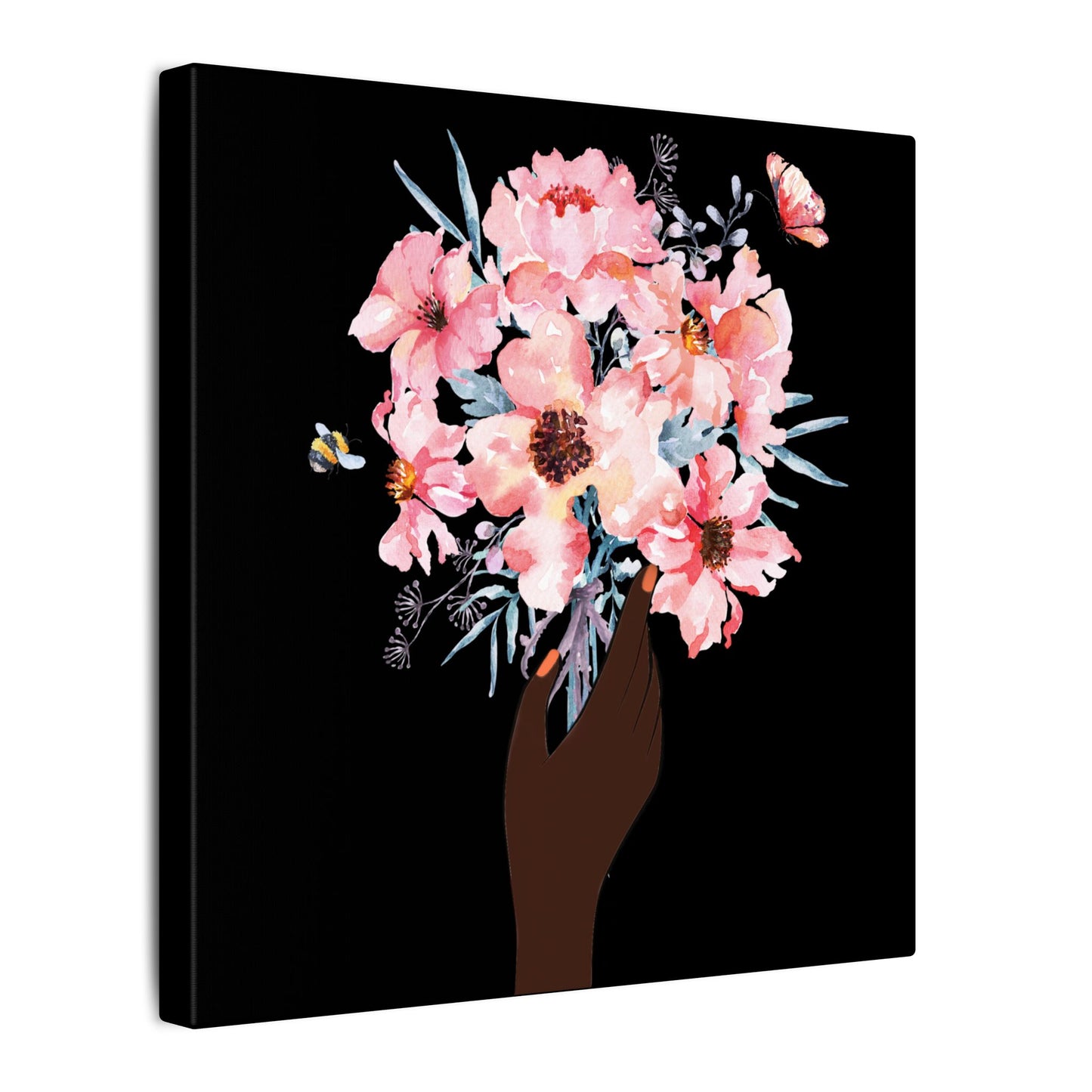 Bloom Held Softly Black canvas, Stretched, 0.75" (Multi-Size)